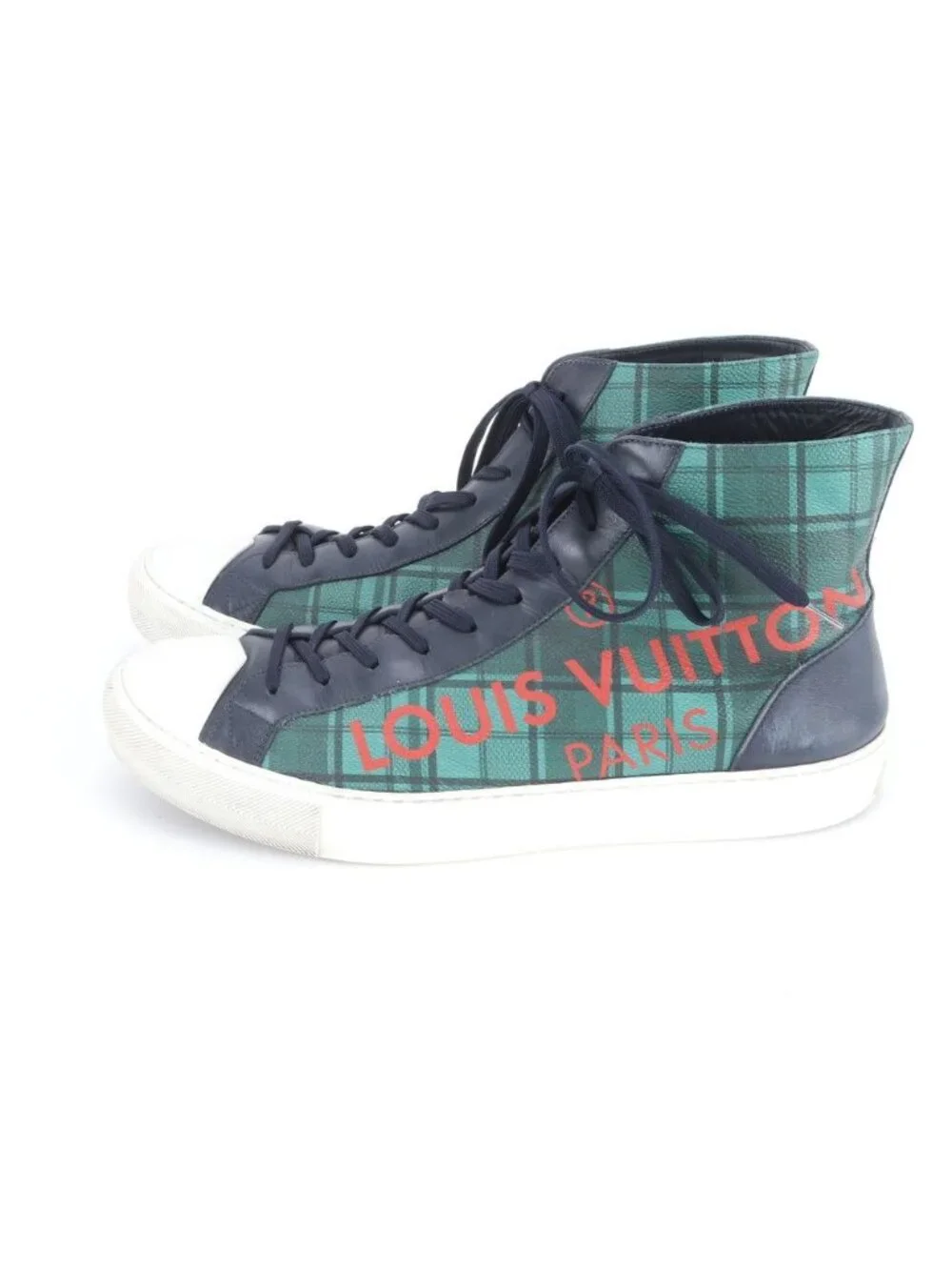 Louis Vuitton Check Tattoo Line 10 Leather High Cut Sneakers Lace Up Shoes